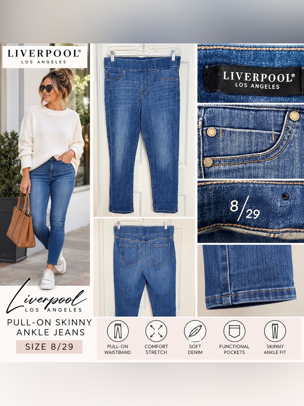 Liverpool Los Angeles Pull-On Skinny Ankle Jeans Medium Wash Size 8/29